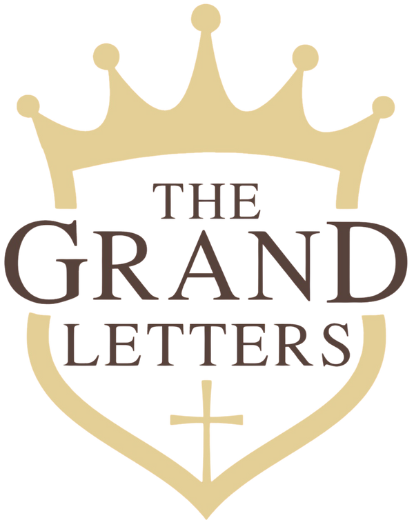 Logo of 'The Grand Letters' with a crown and shield design on a white background